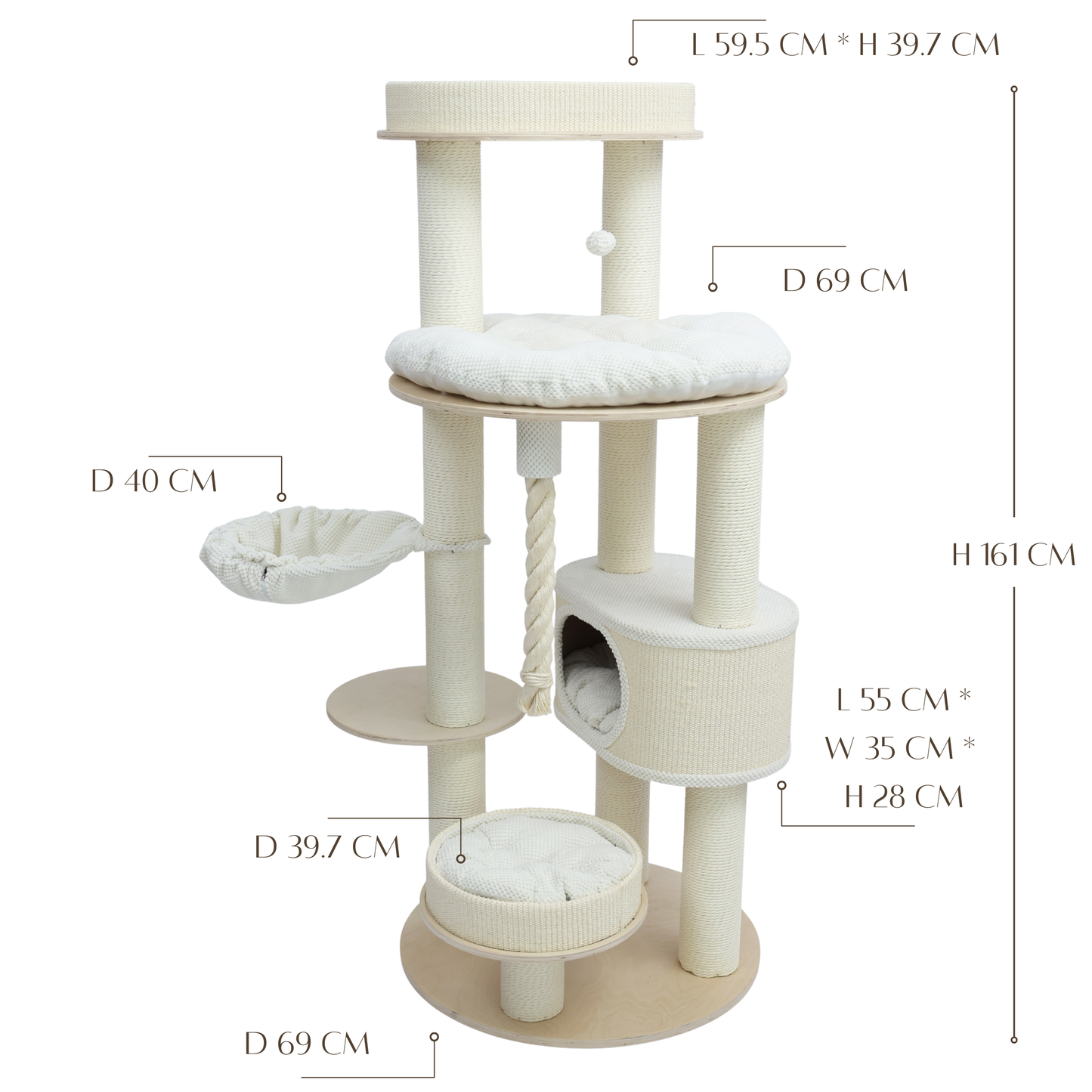 Meraki Home, Ansamblu pentru Pisici, Realizat din Lemn, IVORY LOFT TOWER