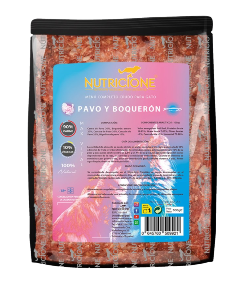 BARF complet pentru pisici Nutricione – meniu cu curcan și anșoa, ambalaj
