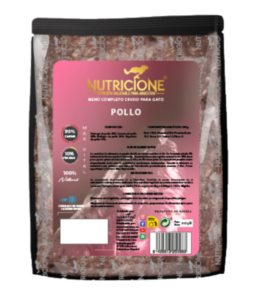 BARF complet pentru pisici Nutricione – meniu complet cu pui, ambalaj