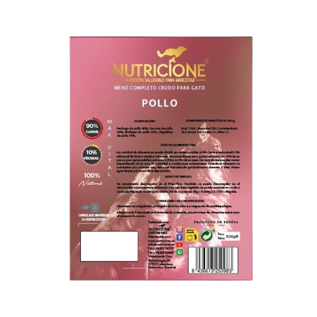 Etichetă BARF Nutricione – meniu complet pentru pisici cu pui