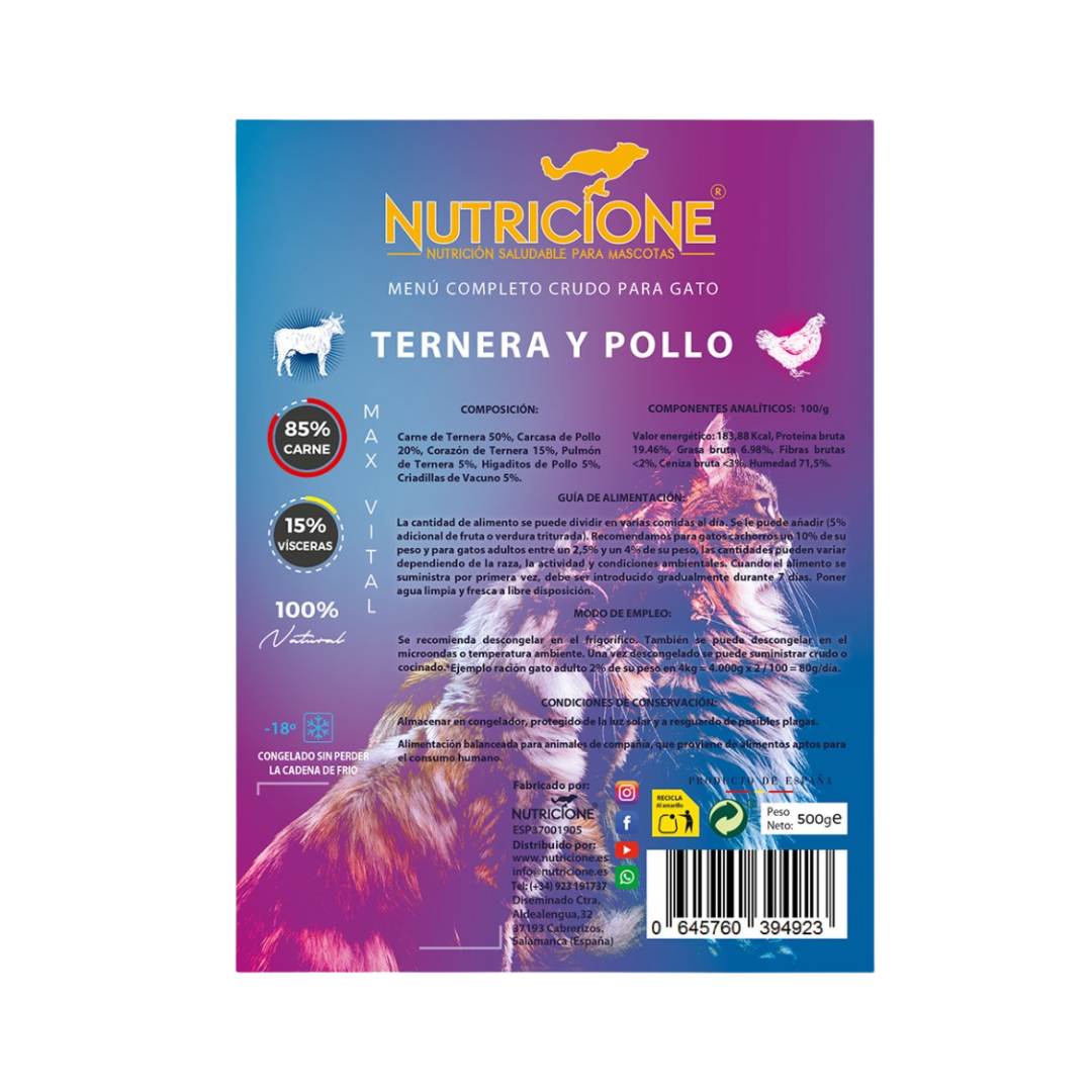 Etichetă BARF Nutricione – meniu complet pentru pisici cu vită și pui