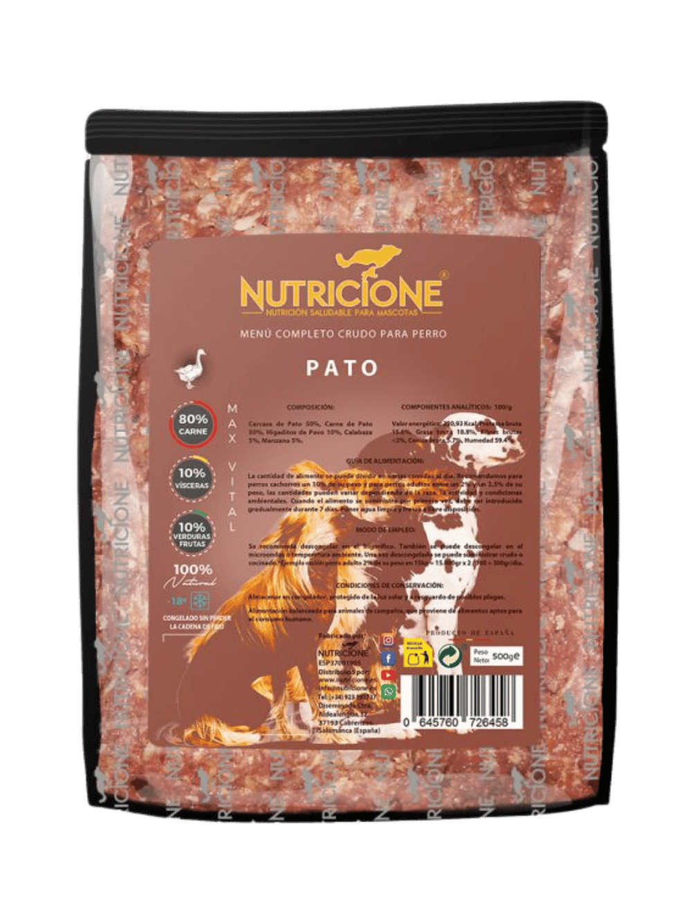 BARF complet pentru câini din rață – Nutricione, ambalaj 500g
