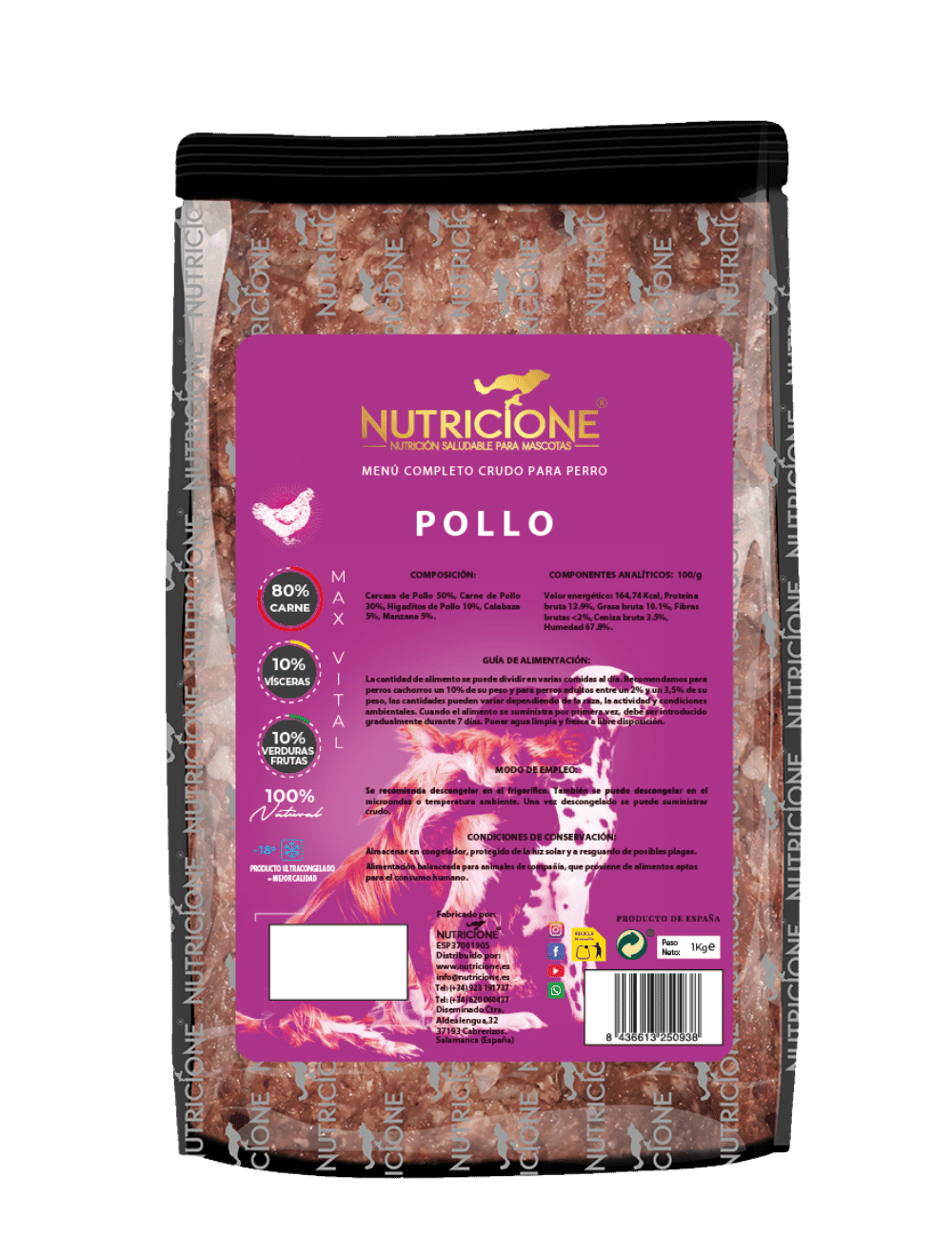 BARF complet pentru câini Nutricione – meniu complet de pui, ambalaj